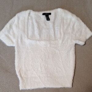 Forever 21 White Fuzzy Crop Top